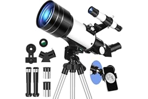 HUGERSTAR Telescopio, Telescopio Astronomico Professionale, Telescopio per Adulti Bambini Principianti, 70/400mm (20x-200x) Telescopio Rifrattore con Adattatore per Telefono, Reppiede, Filtro Lunare