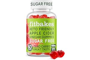Fit bakes Sugar Free Keto Apple Cider Vinegar Gummies with Mother 1000mg, 0 Carbs, 3 Calories Per Gummy, 60 ACV Keto Gummies, Apple Cider Vinegar with Mother, Vitamin B12 & Folic Acid, Fitbakes