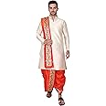 Rameshwaram Fabrics Cotton Silk Dhoti Kurta Set for Men with Stole, 3 Piece Set