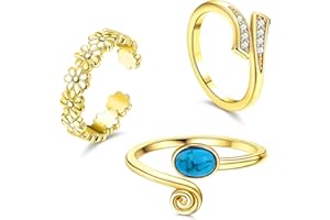 Diamday 925 Sterling Silber Zehenringe für Frauen Einstellbare Offene Gold Zehenringe Set CZ Blume Türkis Band Ringe Bequemer Sommer Barfuß Schmuck