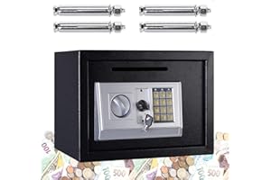 BOWOSE 16L Safe Box with Override Key & Electronic Keypad Solid Steel with Posting Slot for Home Office Hotel Cash Jewelry Storage, Black