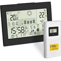 TFA Dostmann Stazione meteo radio con sensore esterno OAK, 35.1167 previsioni meteo con telaio in legno, temperatura interna esterna, con raccomandazione di ventilazione, dimmerabile, orologio radio