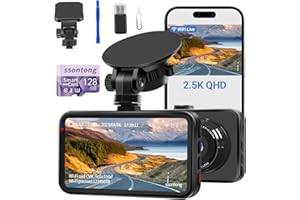 SSONTONG Dash Cam WiFi, Car Camera Dash Cam with 128GB Card Dashcam 2.5K QHD 1440P Dashcam Front, Dash Cameras W/APP, Night Vision, 170° Wide Angle, G-sensor, Parking Monitor for Cars, Max Support 256G
