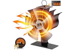 UNISOPH Ventilador de Estufa 5 Aspa, Ventiladores para Chimeneas Ventilador Estufa Leña para, Operación Silencioso Automático Estufas de Leña Ventilador Circulación de Aire Caliente Con Termómetro