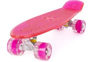 Land Surfer Skateboard Rétro Cruiser avec Planche Transparente de 56 cm - Roulements ABEC-7 – Roues de 59 mm à Del Qui s’illuminent Quand Elles tournent + Sac de Transport