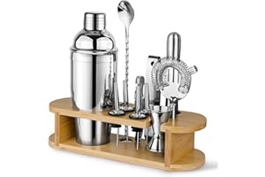 JEEBUU Cocktail Shaker Set with Stand, Professional Stainless Steel Cocktail Set, 12-Piece Bar Set for Mixing Drinks, Gifts for Women Men Cocktail Lovers, Home Essentials Cocktail Shaker