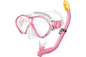Gintenco Kids Snorkel Set, Diving Mask Dry Top Snorkel Set Kids, Anti-Fog Panoramic Snorkel Mask Impact Resistant Tempered Glass, Snorkelling Gear with Breathing Tube for Youth Junior Girls Boys