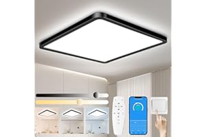 Yexati Plafonnier LED Dimmable 24W, Luminaire Plafonnier Télécommande sans fil 2.4G Réglable 3000K-6500K Lampe Plafond Led Moderne Rond 3200LM pour Salle de Bain Chambre Cuisine Salon Balcon Ø30cm