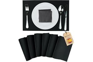 Mondiroso. Pack de 6 Manteles Individuales Mesa Lavables. Salvamanteles Individuales Antideslizantes Mantel Individual para Mesa de Comedor y Cocina. (6 uds, Negro)