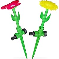 Relaxdays, rot/gelb Sprinkler Blume, 2er Set, Spritzblume Garten, Rasensprenger Kinder, mit Erdspieß, HxD: 34 x 10 cm…
