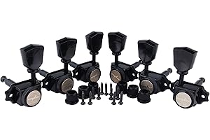 Guyker Locking Guitar Machine Heads (3R + 3L) – 1:15 Ratio Lock String Vintage Deluxe Tuning Key Pegs Tuners Set Replacement for Electric, Acoustic or Folk Guitars - Black Handle