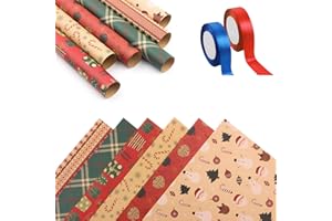 ANGUXER Carta da Regalo Natalizia Kraft, 70 * 50 cm Carta da Regalo Natale, Carta Pacchi Natale, Carta da Regalo Kraft per Confezione Regalo di Natale