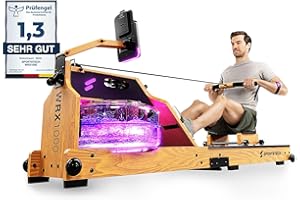 ‎SPORTSTECH Sportstech Premium Water Rowing Machine with LED Water Tank, Foldable, German Quality Company, App with Workout Courses + Tablet Holder, Natural Solid Wood Rowing Machine Rower for Home WRX1000