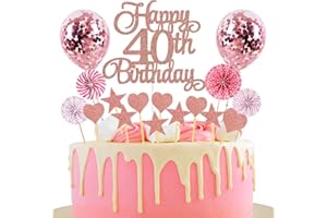 JXUZH Cake Decoration 40th Birthday Rose Gold Boy Girl Happy Birthday 40th Glitter Cake Topper 40th Cake Decoration Birthday Happy 40th Birthday Cake Decoration 40th Birthday Cake Decoration 40th Birthday