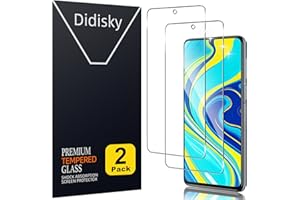 Didisky 2-Unidades Cristal Templado Protector de Pantalla para Xiaomi Redmi Note 9s, Note 9 Pro, Note 9 Pro Max, Antihuellas, Sin Burbujas, Fácil de Limpiar, 9H Dureza, Fácil de Instalar