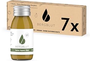 ‎BERGBLUT Bergblut Bio Gurke-Ingwer Shot Box – 7 x 60 ml Ingwer Shot Flaschen | Grüne Ingwer Shots mit Gurke, Apfel & Orange | Vegan, ohne Zuckerzusatz
