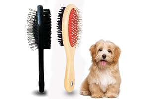 IB KOOT Wooden Dog Brushes for Grooming Double Sided Pet Hair Grooming Brush Professional Dog and Cat Brush for Shedding Ideal for Small and Long-Haired Dogs (1 Pack Random Color)