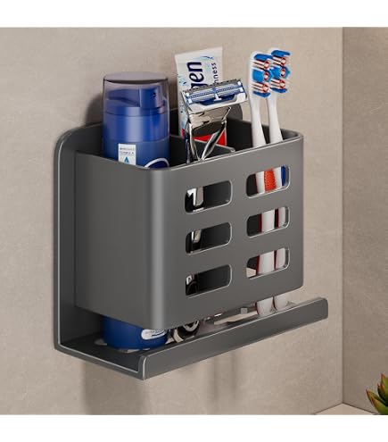 Portaspazzolino Nero Per Bagno Con 3 Scomparti, Organizer Da Piano In Resina Con Fori Di Scolo, Perfetto Per Spazzolini Elettrici E Dentifricio