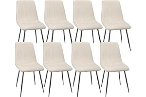 FRUOGO Lot de 8 Chaises Salle Manger Chaise de Cuisine rembourrée avec Dossier Haut, Chaise Scandinaves Chaise rembourrée avec Assise en Lin, Pieds métalliques