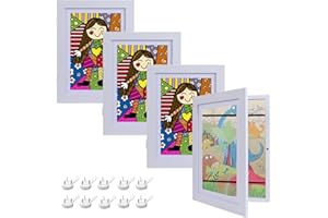 Baketron Bilderrahmen Kinderzeichnungen A4 für 150 bilder,Kinder Kunst Bilderrahmen,Aufklappbarer Kunstbilderrahmen, Frontöffnung zum leichten Wechseln,Ideal für Schule, Familie(4 Stück, Weiß)