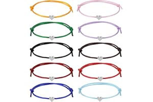 Xinstroe 10 Stück Herz Freundschaftsarmband, Herz Seil Armbänder Filigranes Herz Armband Größenverstellbar Herz Armband für Frauen Mädchen