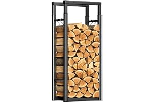 VOUNOT Vedställ för ved, infällbar förvaringshållare i metall för utomhus eller inomhus, 9 justerbara storlekar, maximal mått 65 x 25 x 150 cm