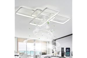 ycwdcz 150W Lampadario Ventilatore con Telecomando Moderno Ventola da Soffitto con Timer 3 Luci LED Dimmerabile 6 velocità per Camera da Letto Soggiorno Plafoniera con Ventilatore-White||102CM