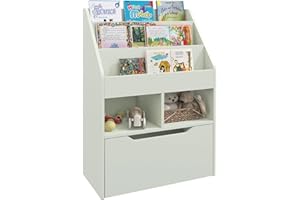 HOMCOM Estantería Infantil de Madera con 3 Compartimentos 2 Cubos y Cajón Móvil con 4 Ruedas Librería Infantil para Habitación de Niños Sala de Juegos 60x29,9x90 cm Verde