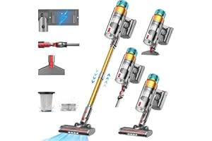 EUARY Cordless Vacuum Cleaner, 500W with 50KPa Powerful Suction,Upright Handheld Stick Vacuum with Anti Hair Wrap,Smart Touch Screen, H13 HEPA Filter, Anti-Hair Wrap,2 Batteries For Carpet，Pet Hair