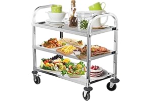 ALPIKA 3 Tier Stainless Steel Large Serving Catering Cart Utility Rolling Cart Kitchen Island Trolley Storage Cart with Locking Wheels, Ideal for Kitchen Hotels, 95x 95x 50 CM