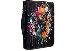 Kuiaobaty Black Small Book Cover with Zipper and Handle 9"x6", Color Splash Butterfly Book Covers Bible Protective Bags Holds & Protects