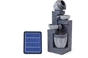 Warmiehomy Solar Powered Cascading Bowl Shaped Garden Water Feature with Lights - Decorative Solar Pond Waterfall Ornaments