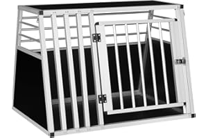 EUGAD Hundebox Auto Kofferraum, Aluminium Hundetransportbox für große mittlere Hunde 92x65x66cm Tiertransportbox mit Sicherheitsverschluss, Leicht Stabil Transportbox Hundebox für Zuhause