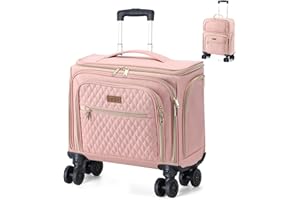 Lekeinchi 4 Rad Laptop Trolley Business mit 6 Packwürfeln & 15.6 Zoll Laptopfach, Groß Erweiterbar Reisekoffer Handgepäck, Leicht Wasserdicht Rollkoffer Aktenkoffer für Reisen/Business/Damen, Rosa