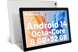 Hakaug Tablet 10 Inch Android 14 Octa-Core 8 GB RAM 32 GB ROM 1 TB TF Extension 1280x800 IPS Touchscreen GMS-Certified Tablet PC WiFi Bluetooth Widevine L1 Dual Camera Speakers 5000 mAh (White)