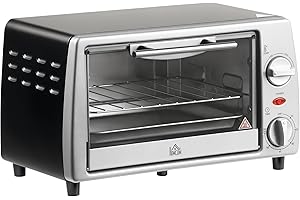 HOMCOM Fornetto Elettrico 10L Temperatura Regolabile e Timer, Griglia e Teglia Incluse, 750W, 36.5x26x22cm, Argento Nero