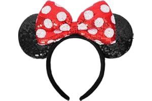 UNKJIN Mouse Ears Headband, Red Polka Dot Ears Headband, Sequin Hairband Princess Party Decoration Cosplay Costume for Women Girls (Red Polka Dots)