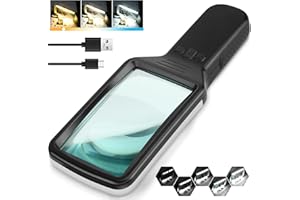 TOBEGIGA Lupe mit Licht aus Optisches Glas, 15-fache Leselupe mit Licht für Senioren groß, Typ-C-Aufladung, 3 Farbmodi, Handlupe, dimmbare beleuchtete Lupe, Lesehilfe für Bücher, Arbeit, Sehschwäche