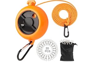 JASUEN Wäscheleine Ausziehbar für Camping and Reise - Updated Extralange 10m Tragbare and Robuste Schnur mit Großer Kurbel (Orange mit Schwarz)