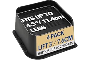 MIIX HOOM 3 Inches Bed Risers Heavy Duty Plastic, 7.5 cm L-shaped Furniture Lifts for Raising Table, Desk, Sofa, Couch Legs, Support Up to 2,200 lbs / 1,000 KGS, Black, Set of 4 (4 Packs)