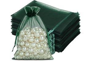 jijAcraft Dark Green Organza Gift Bags: 10x15cm Organza Drawstring Pouches, 50Pcs Garden Plant Protect Mesh Bags, Party Sweet Pouches for Wedding, Birthday, Christmas, Gift Wrapping