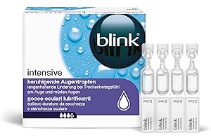 Blink Intensive Augentropfen - Beruhigende Augentopfen für lang anhaltende Linderung bei Trockenheitsgefühl am Auge - mit Hyaluronsäure, auch für Kontaktlinsenträger, Einzeldosen, 20 x 0,4 ml