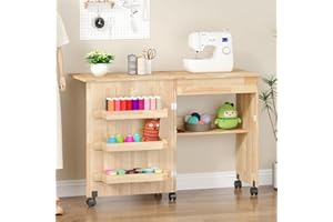 REBONIQUE Nähtisch Klappbar, 2-in-1 Nähmaschinentisch, Nähmaschinenschrank mit Offenen Ablagefächern und Rollen, Nähschrank Basteltisch, Mehrzwecktisch für Wohnzimmer Arbeitszimmer Schlafzimmer (Braun)