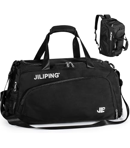 Sac De Sport 42L Femme Homme Avec Compartiment Chaussures & Poche Humide – Polyvalent Sac à Dos Ou Sac à Main – Idéal Fitness, Voyage, Natation, Yoga (Noir)