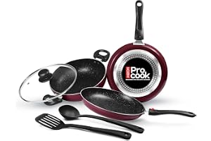 Milton Pro Cook Induction Cookware & Gas Stove Friendly Kitchen Jewel Set | 5 Pc Non-Stick Cookware Set | Kadhai with Lid, Fry Pan, Tawa, Laddle & Spatula | Durable 5-Layer Non Stick Coating | Peach