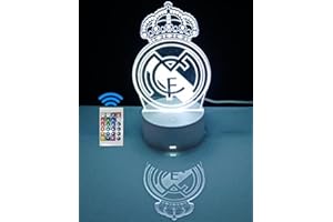 famvacor Lámpara decorativa mesita de noche escudo Madrid lámpara de mesa táctil futbol ilusión óptica 3d para regalo 16 colores de iluminacion y mando a distancia (Madrid)