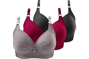 ZWDC 3er Pack BH Damen Ohne Buegel Vollschalen Bequem Guter Halt Große Brüste Wirefree Bra Super Push Up BH Gegen Hängebrust Brüste Klassische BHS Minimizer Bra