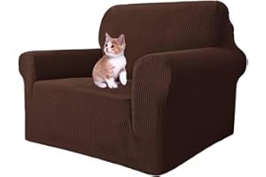 ‎MAXIJIN MAXIJIN Super Stretch Stuhlbezüge für Wohnzimmer, 1-teiliger Universal Stuhlbezug mit Armlehnen Jacquard Spandex Stuhlschutz Hunde Haustierfreundliche Sofa Couch Sesselbezug (1 Sitzer, Kaffee)