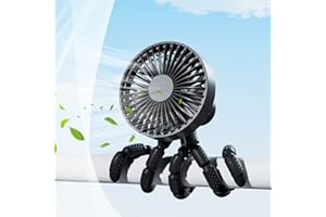 SURPN Mini Portable Stroller Fan, Hand Held Fan, 3000mAh Battery Operated Small Clip on Fan with 3 Speed, USB Desk Small Table Fan With Flexible Tripod Fan for for Car Seat Crib Travel Black
