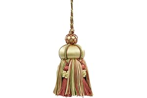DÉCOPRO Elegant Hand-crafted 10cm (4") Key Tassel, 8.5cm (3 1/2") Loop, accented with Crown Tassels (Style# KTAX4) Watermelon Red #LX06 (Pink Red, Yellow Green, White Gold) Individually Sold